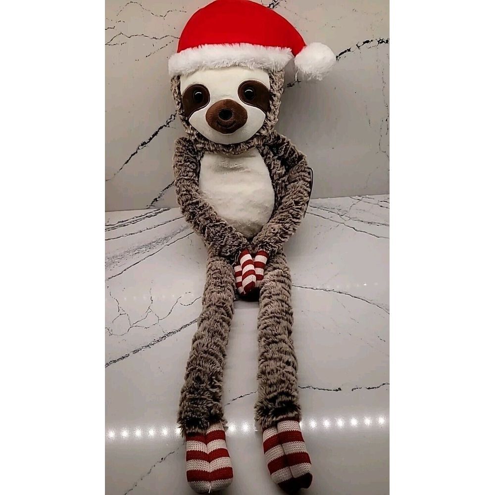 Kellytoy Big Christmas Sloth Plush Santa Hat Red White Stripes 33" Hanging NWT